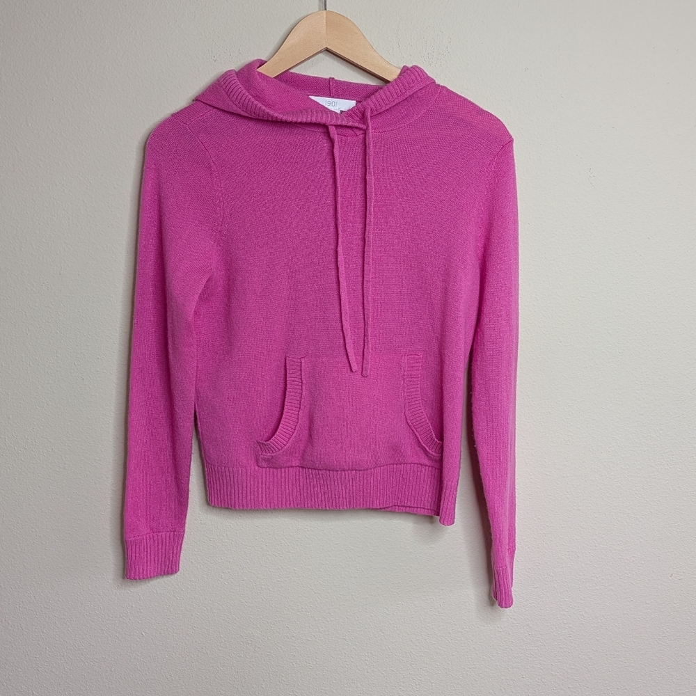 1901 Pink Merino Wool Cashmere Blend Hoodie Sweater XS Lightweight Knit